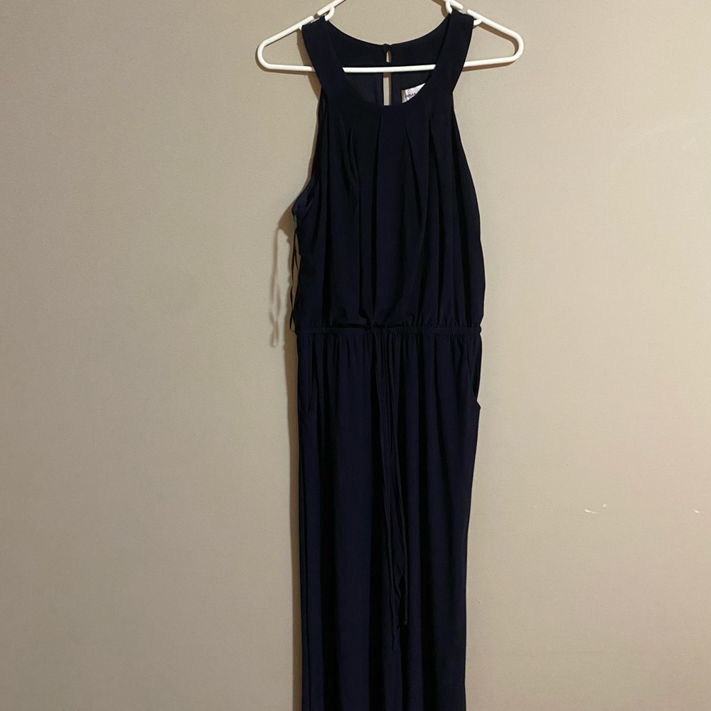Navy blue wide leg jumpsuit